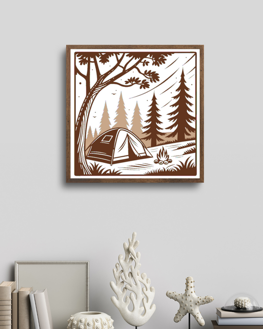 Illustration rétro-camping encadrée pour décoration murale