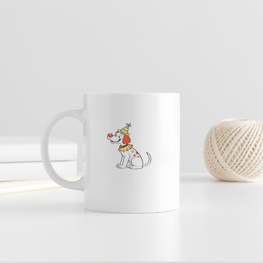Mug avec un chien festif joyeux style carnaval en graphisme amusant