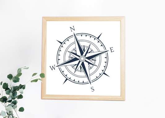 Cadre avec élégué design nautique montrant une rose des vents directionnelle