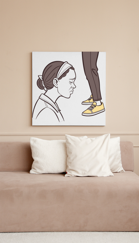 Cadre au design élégant avec dessin gris d'une femme pensive introspective