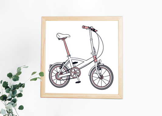 Cadre mural minimaliste avec icône de vélo pliant pour une déco aventure citadine