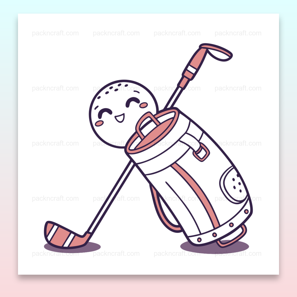 Illustration de balle de golf joyeuse en style pastel, idéale pour projets DIY et décoration.