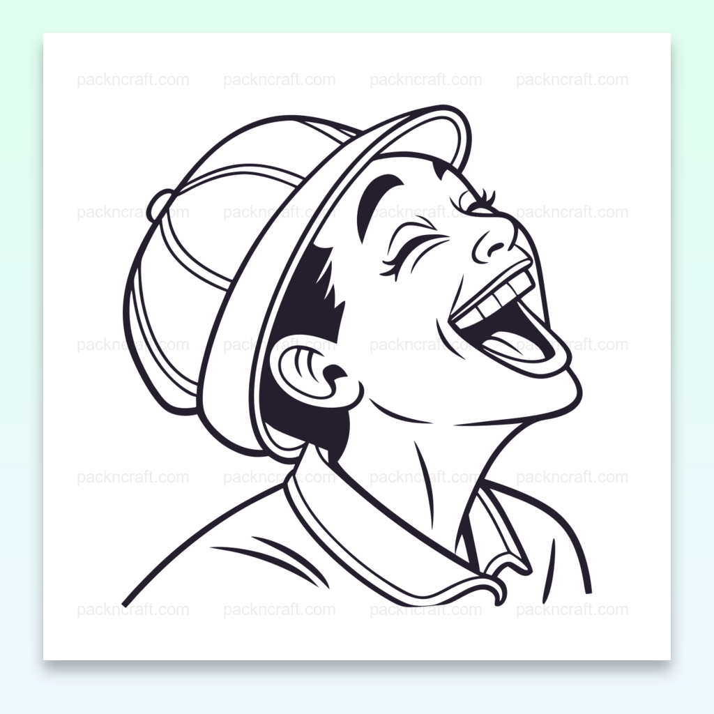 Illustration d'un personnage riant avec un casque, vecteur SVG pour projets créatifs.
