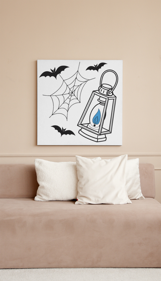 Cadre moderne avec des lanternes et chauves-souris style vectoriel pour Halloween