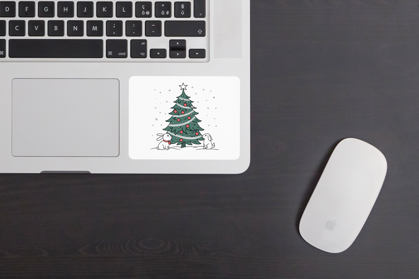 Sticker festif avec des lapins et sapin dans un style hivernal enchanteur