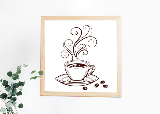 Cadre avec icône café stylisée, créant une ambiance chaleureuse et élégante