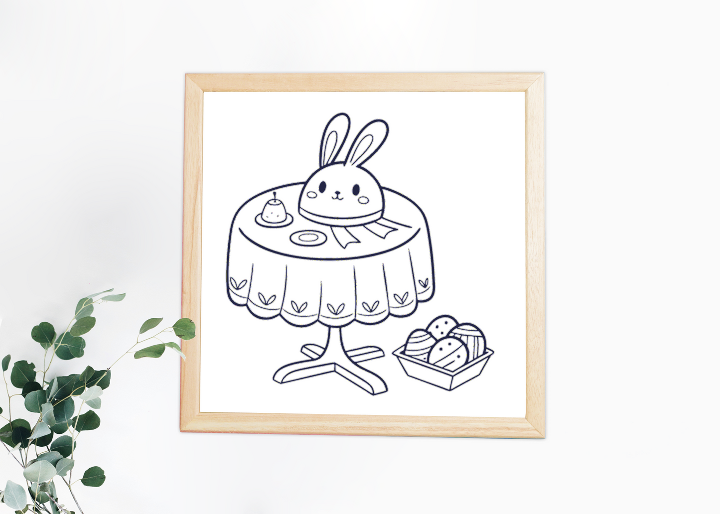 Cadre élégant avec lapin minimaliste dans un décor printanier coloré