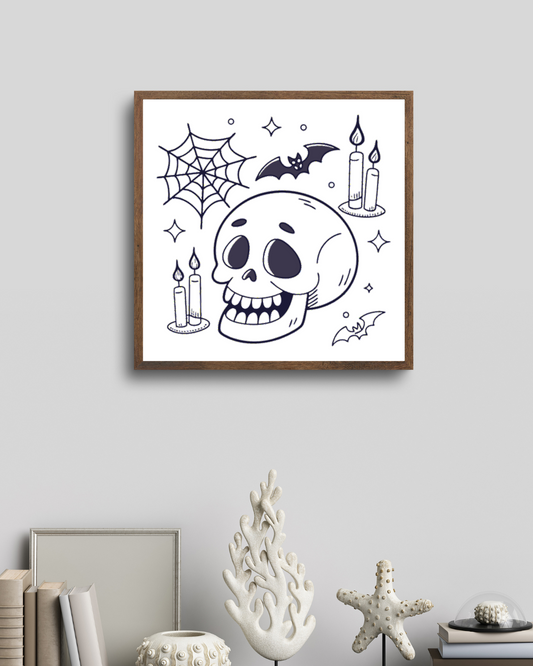 Cadre avec crâne fantomatique et chauve-souris pour un Halloween effrayant