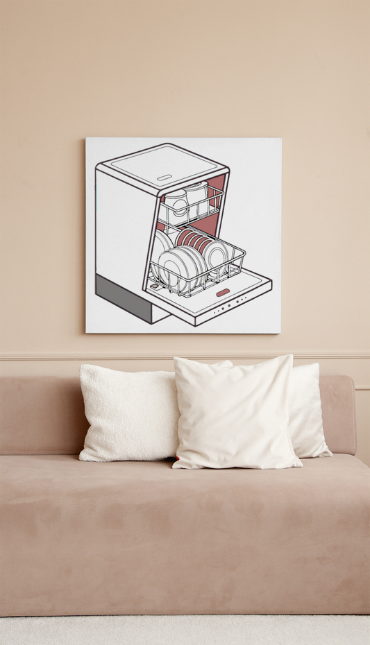 Cadre élégant avec icône lave-vaisselle moderne stylisée pour décorer la cuisine