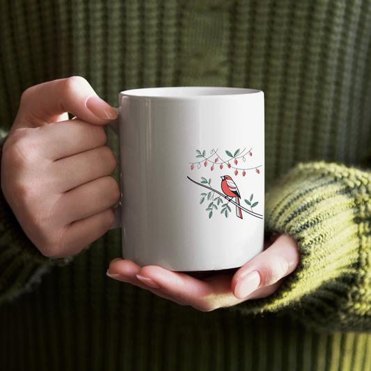 Mug avec oiseau pastel perché, ambiance nature festive élégante
