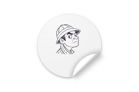 Sticker avec illustration mystérieuse d'un détective en style ligne claire