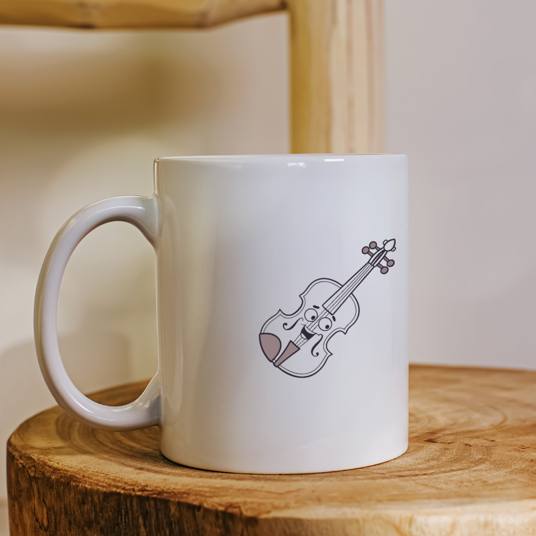 Mug au motif de violon joyeux dans un style minimaliste moderne