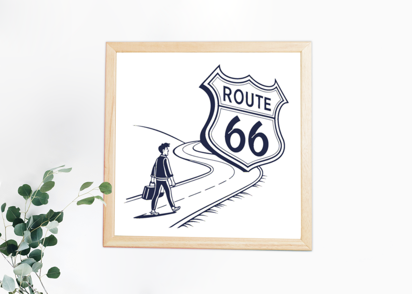 Poster encadré Route 66, illustration vintage pour décoration intérieure murale.