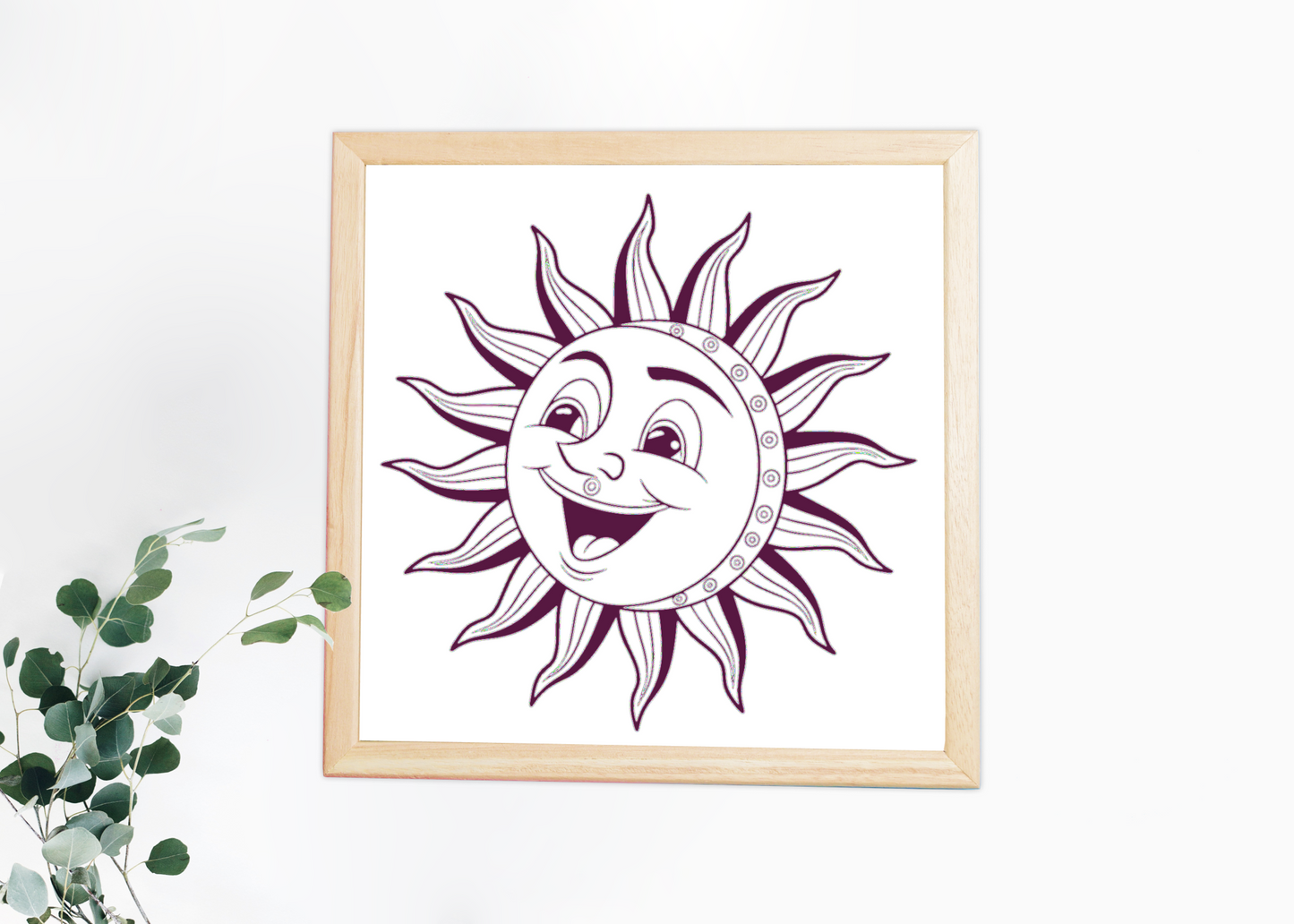 Cadre décoratif avec icône de soleil souriant dans un style doodle enjoué