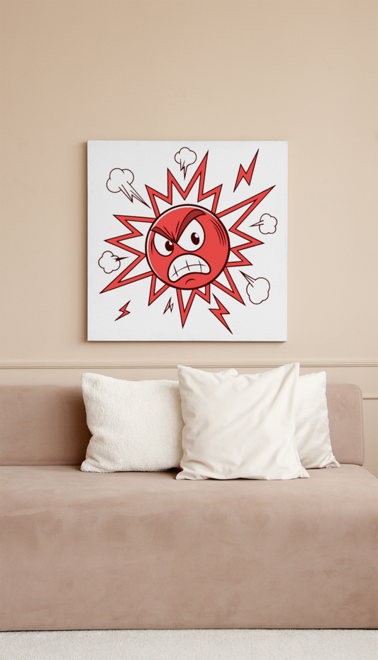 Cadre moderne avec une icône numérique explosive affichant des émotions vives