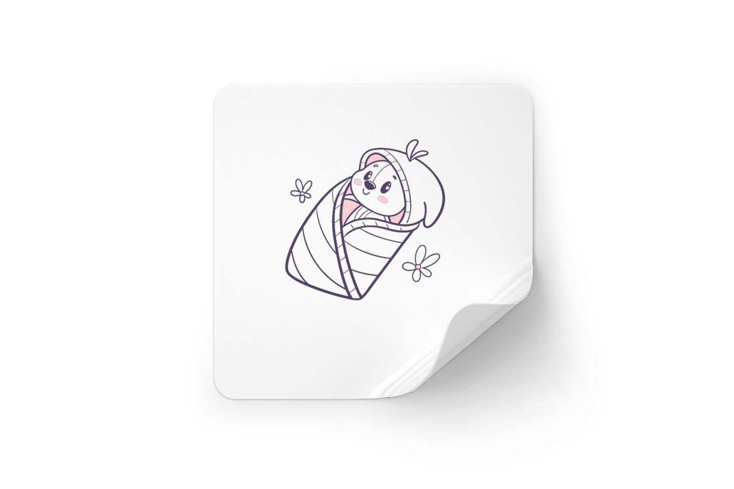 Sticker mignon avec ourson enveloppé sur fond blanc idéal pour customisation