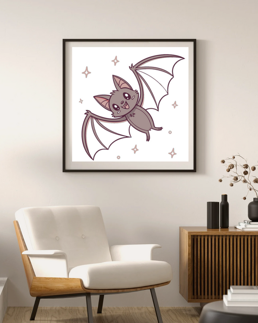 Cadre avec motif chauve-souris joyeuse style kawaii sur fond nocturne