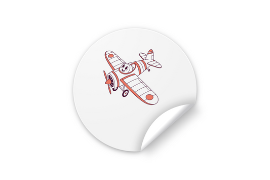 Sticker avec avion cartoon en vol joyeux sur fond aérien axé aventure céleste