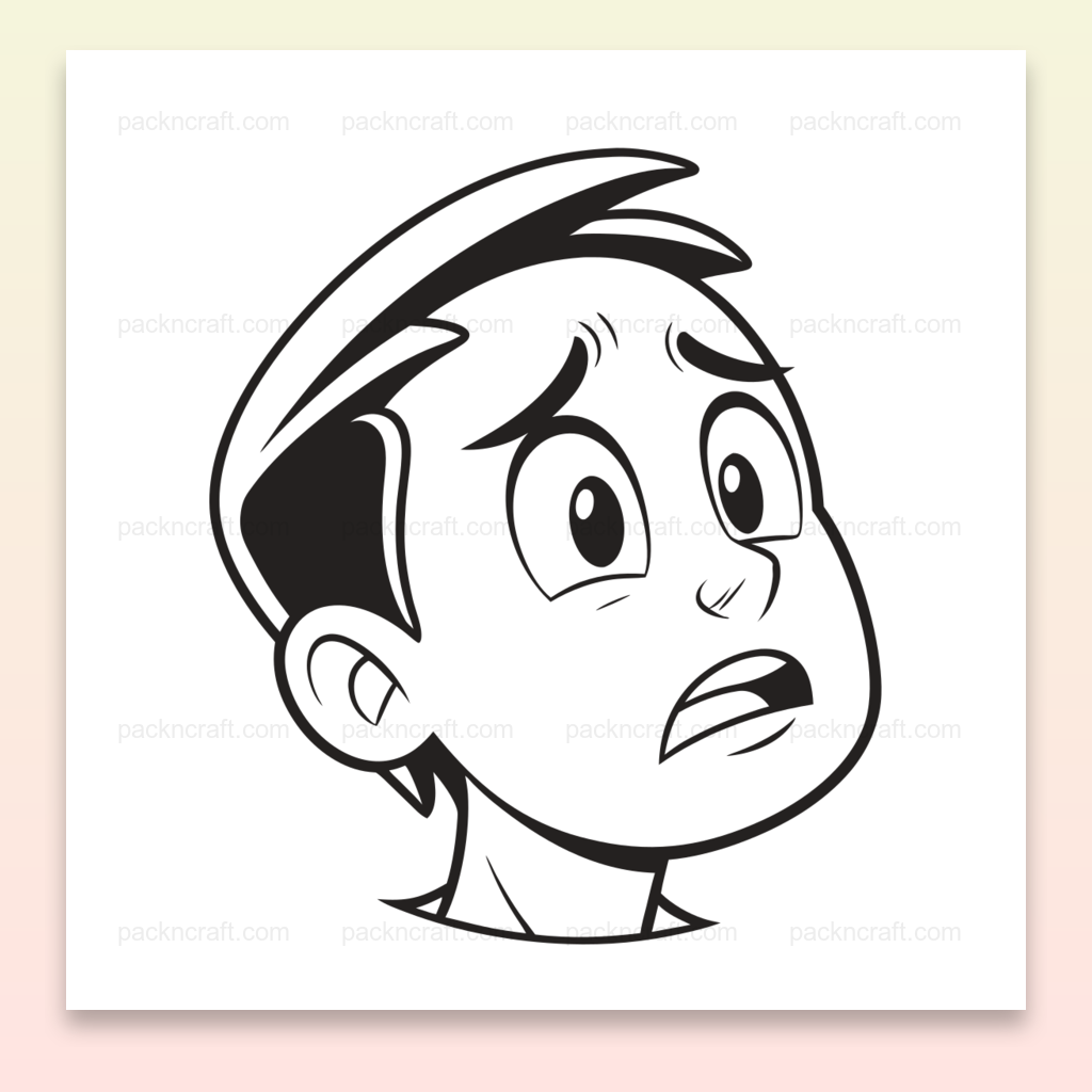 Illustration d'un garçon inquiet en style doodle, idéal pour projets éducatifs ou décoratifs.