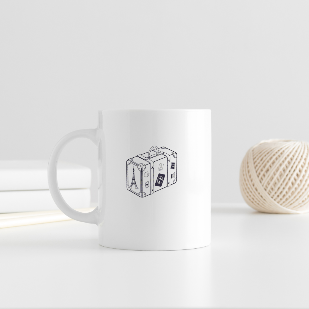 Design de mug avec valise stylisée élégante pour les passionnés de voyage