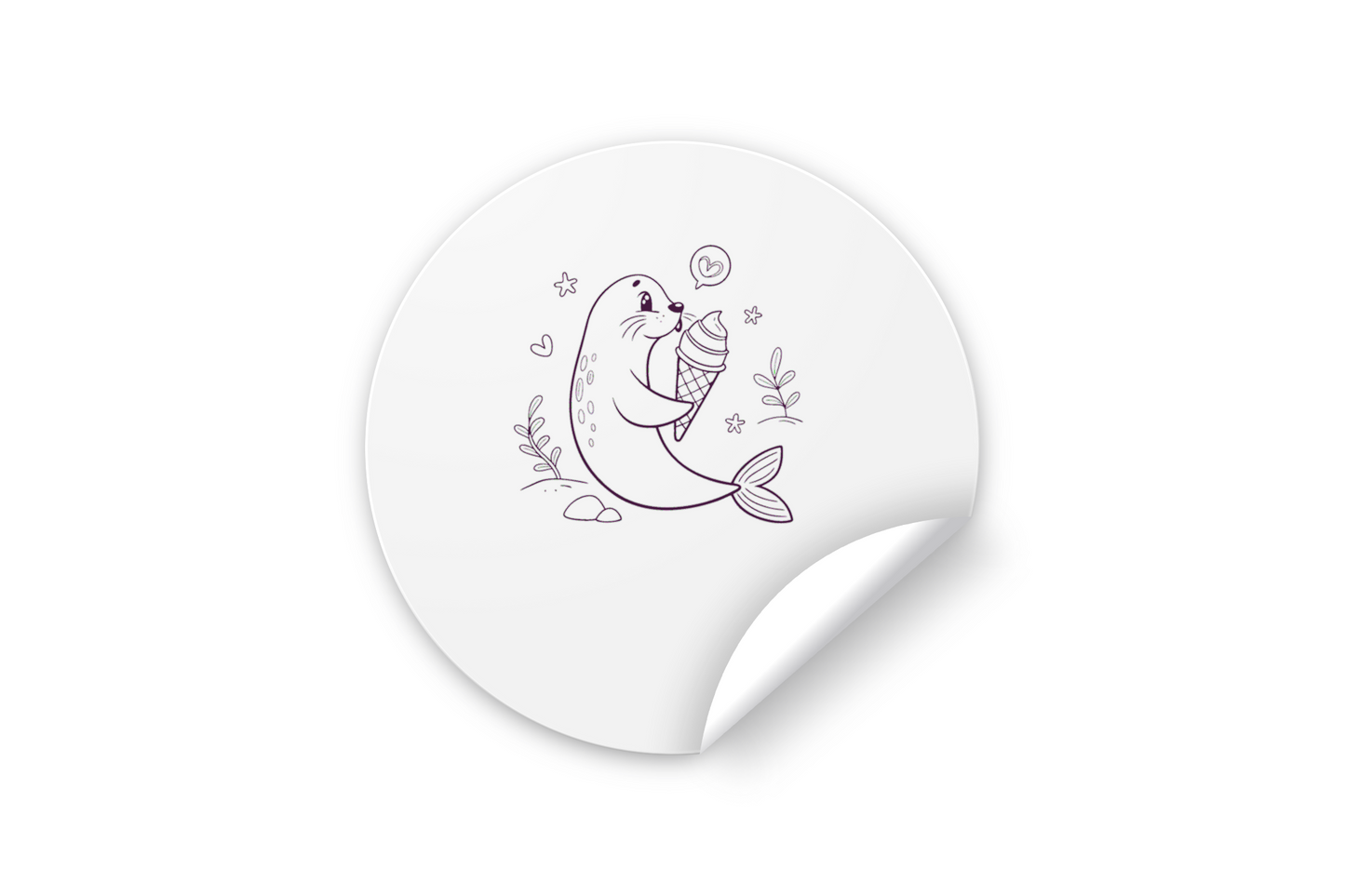 Sticker décoratif marin avec phoque kawaii savourant un cornet