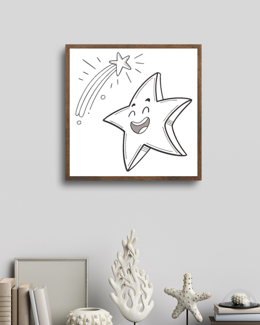 Cadre avec une étoile filante minimaliste sur fond de ciel étoilé