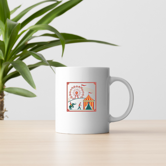 Visuel rétro sur mug, idéal pour cadeaux personnalisés.