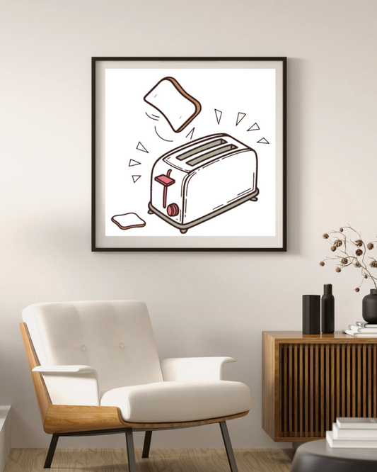 Cadre avec grille-pain bondissant en style doodle pour une ambiance matinale
