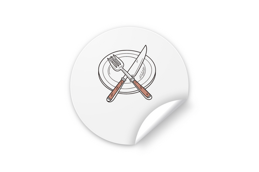 Sticker avec motif de couverts en doodle sur assiette style cuisine