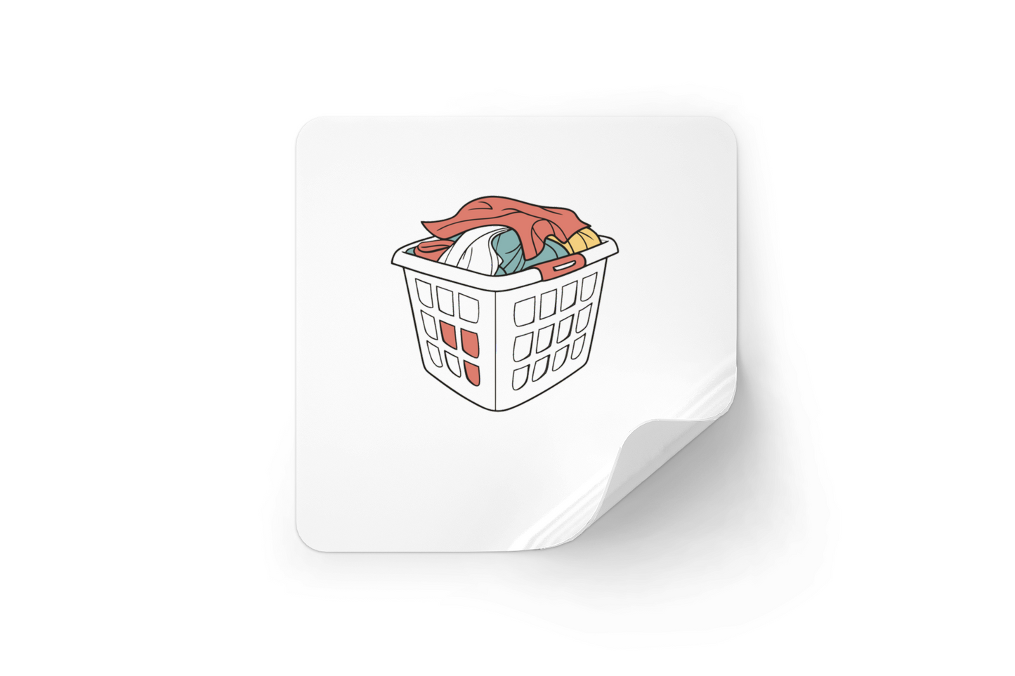 Sticker au style minimaliste présentant un panier à linge rempli dans un cadre quotidien