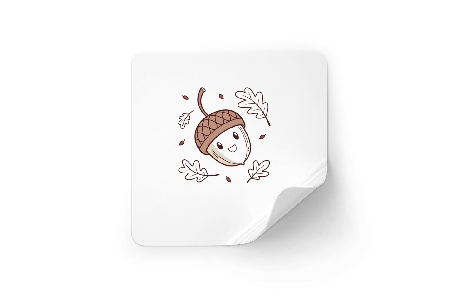 Sticker avec gland souriant style kawaii en automne sur fond neutre