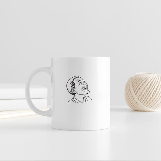Mug arborant un garçon rieur dans un style vectoriel joyeux sur un thème éducatif