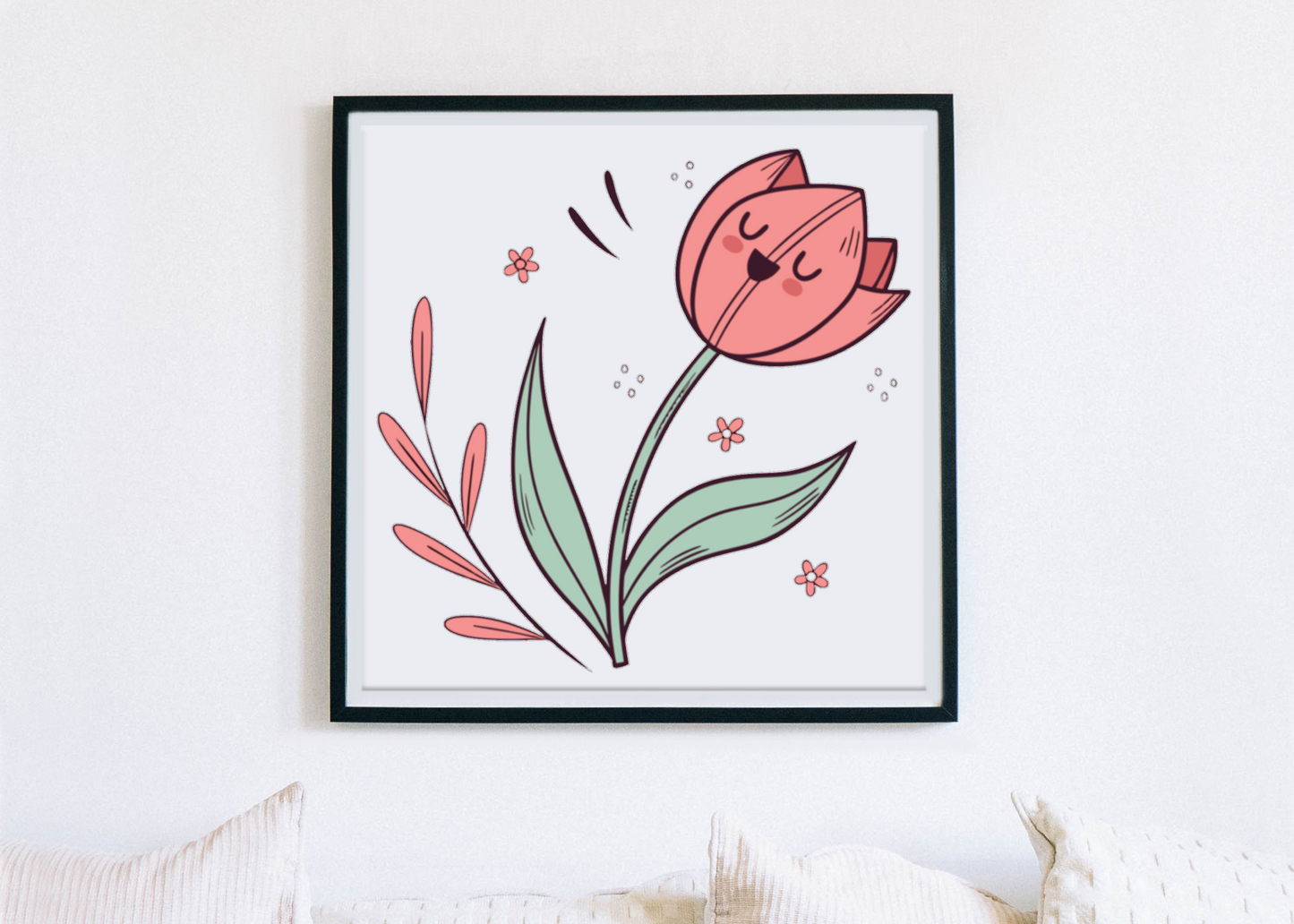 Cadre printanier avec motif floral joyeux en doodle pastel pour une déco vibrante