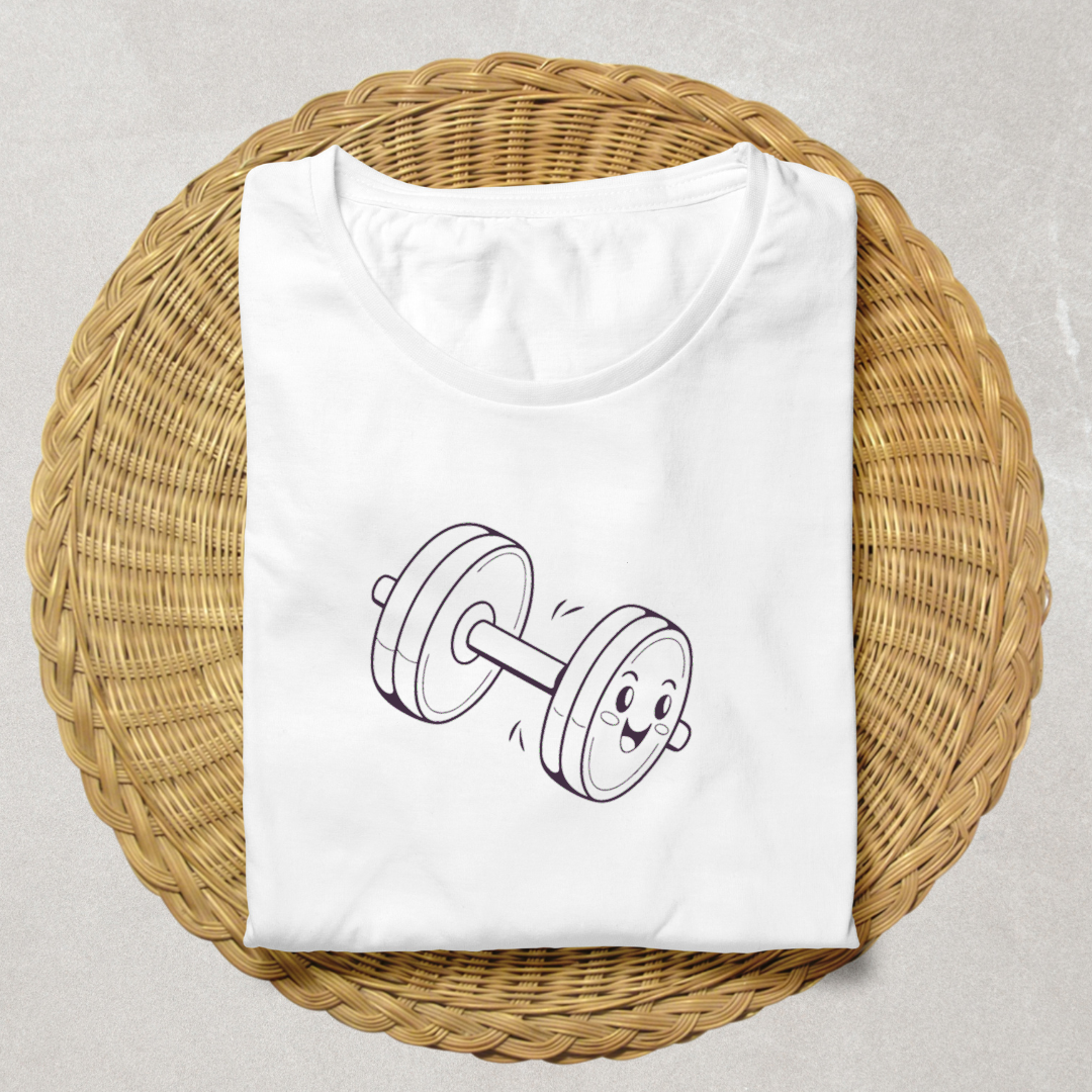 T-shirt avec illustration kawaii d'haltère souriant pour amateurs de fitness fun
