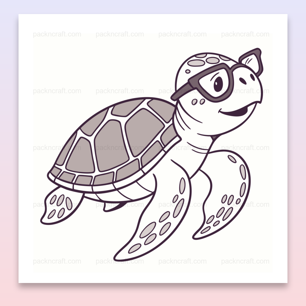 Illustration kawaii de tortue souriante avec lunettes, idéale pour DIY et déco.