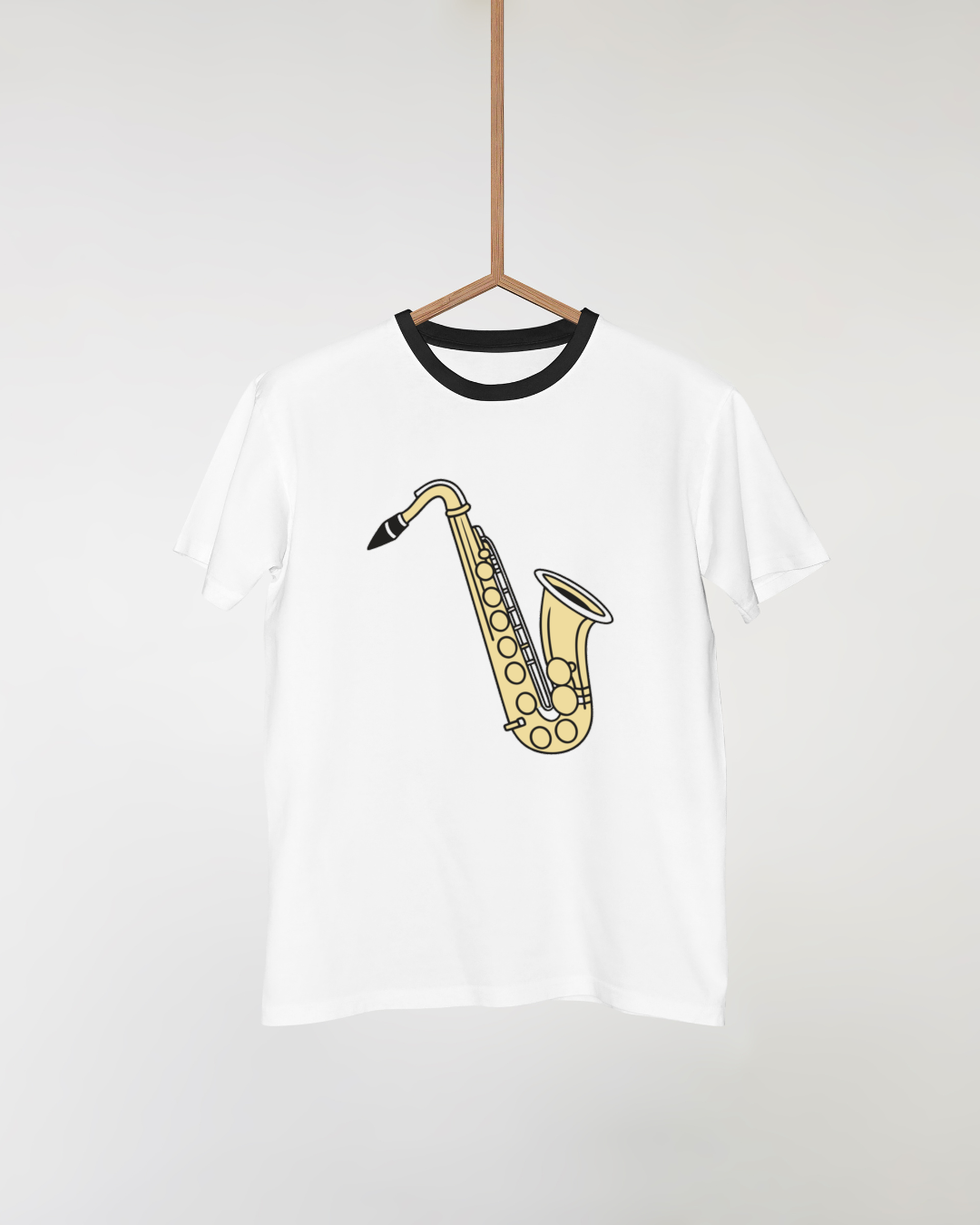 T-shirt avec design minimaliste d'un saxophone en thème musical élégant