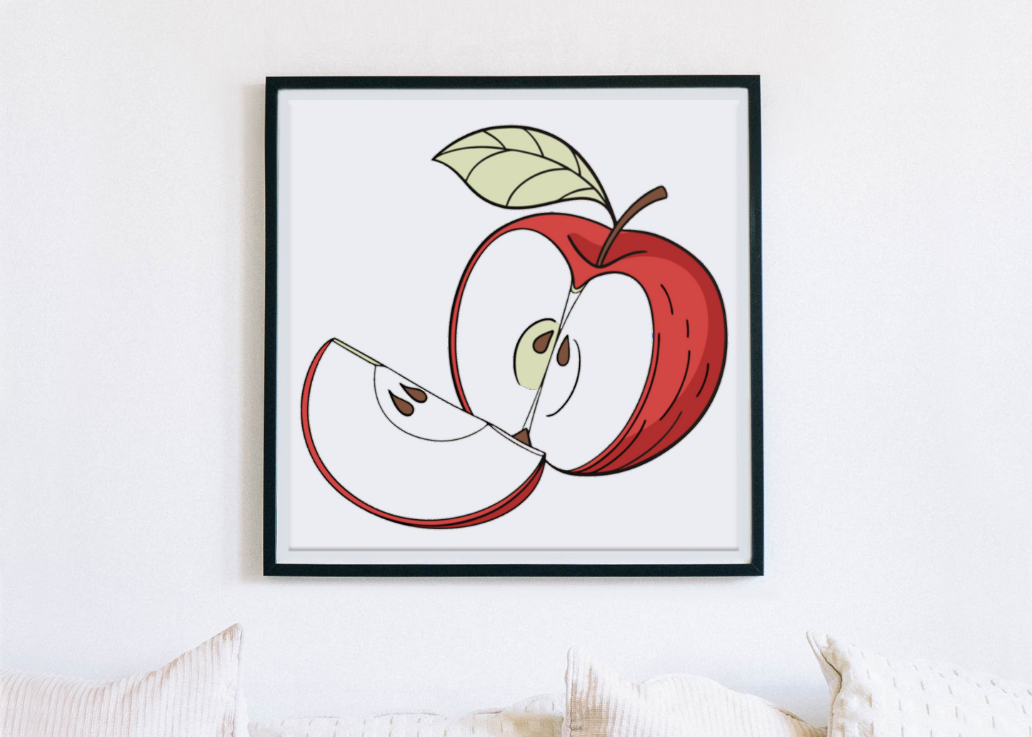 Cadre artistique avec pomme tranchée minimaliste parfait pour cuisine créative