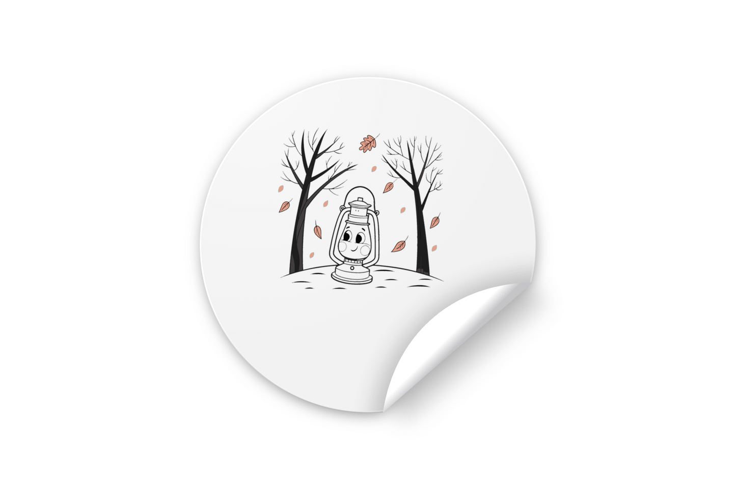 Sticker décoratif avec lanterne souriante en thème forêt, idéal pour l'automne