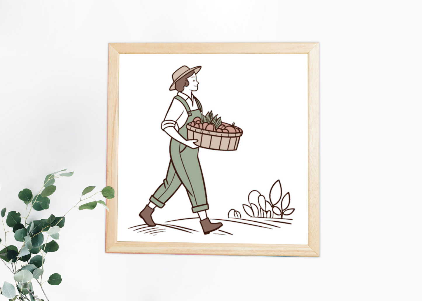 Fermière joyeuse portant légumes | SVG artistique vintage