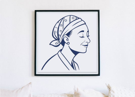 Cadre décoratif vintage avec femme en bandana souriante monochrome