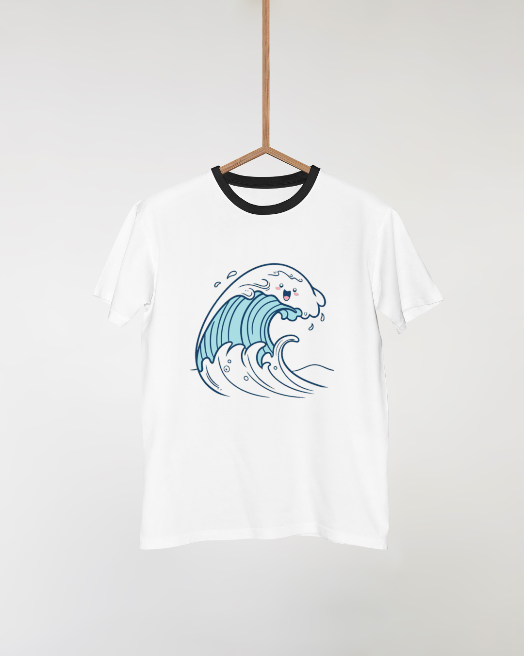 T-shirt avec motif kawaii de vague joyeuse sur une plage amusante pour un style unique