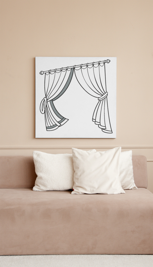 Cadre avec motif rideaux ouverts en fond élégant et moderne