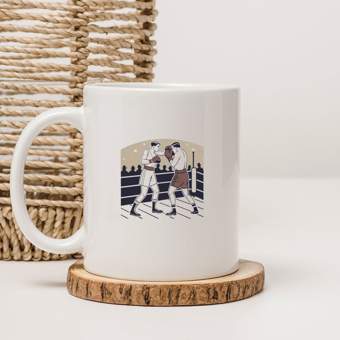 Mug avec illustration rétro de boxeurs sur le ring