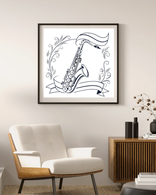 Affiche saxophone vintage style jazz pour décoration intérieure.
