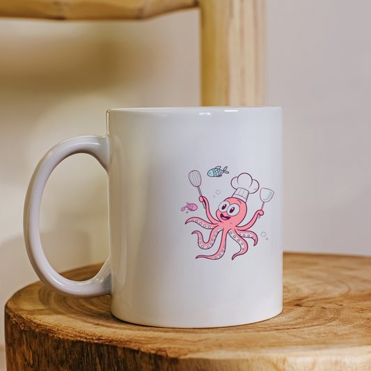 Mug avec design joyeux d'un poulpe chef cartoon pour une cuisine ludique