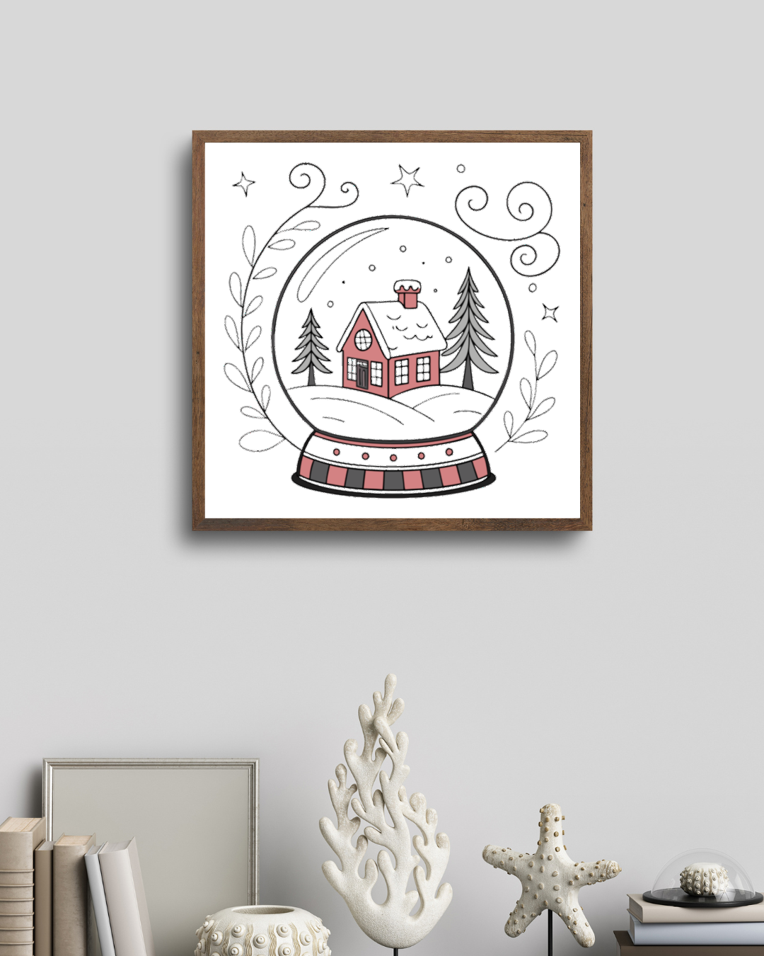 Cadre décoratif au design de maison enneigée hivernale pour une ambiance cosy