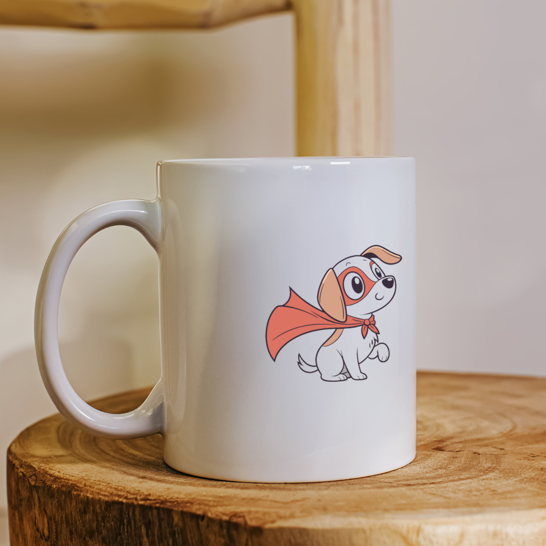Mug tendance avec un chiot héroïque en cape style kawaii pour amateurs d'aventure