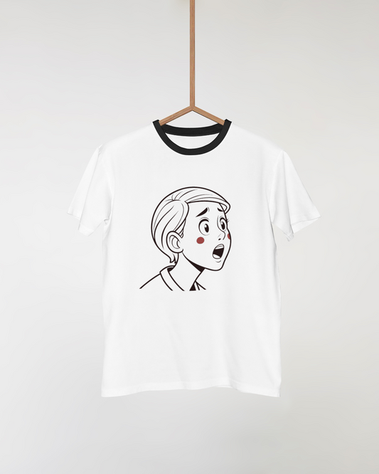 T-shirt orné d'un dessin enfantin capturant l'émotion avec style doodle