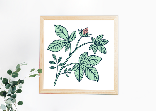 Cadre avec motif doodle feuille en floraison, ambiance botanique, style élégant