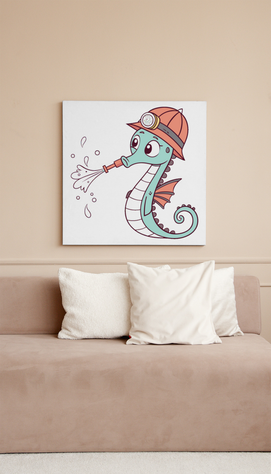 Cadre marin au design élégant avec hippocampe dynamique et élément pompier